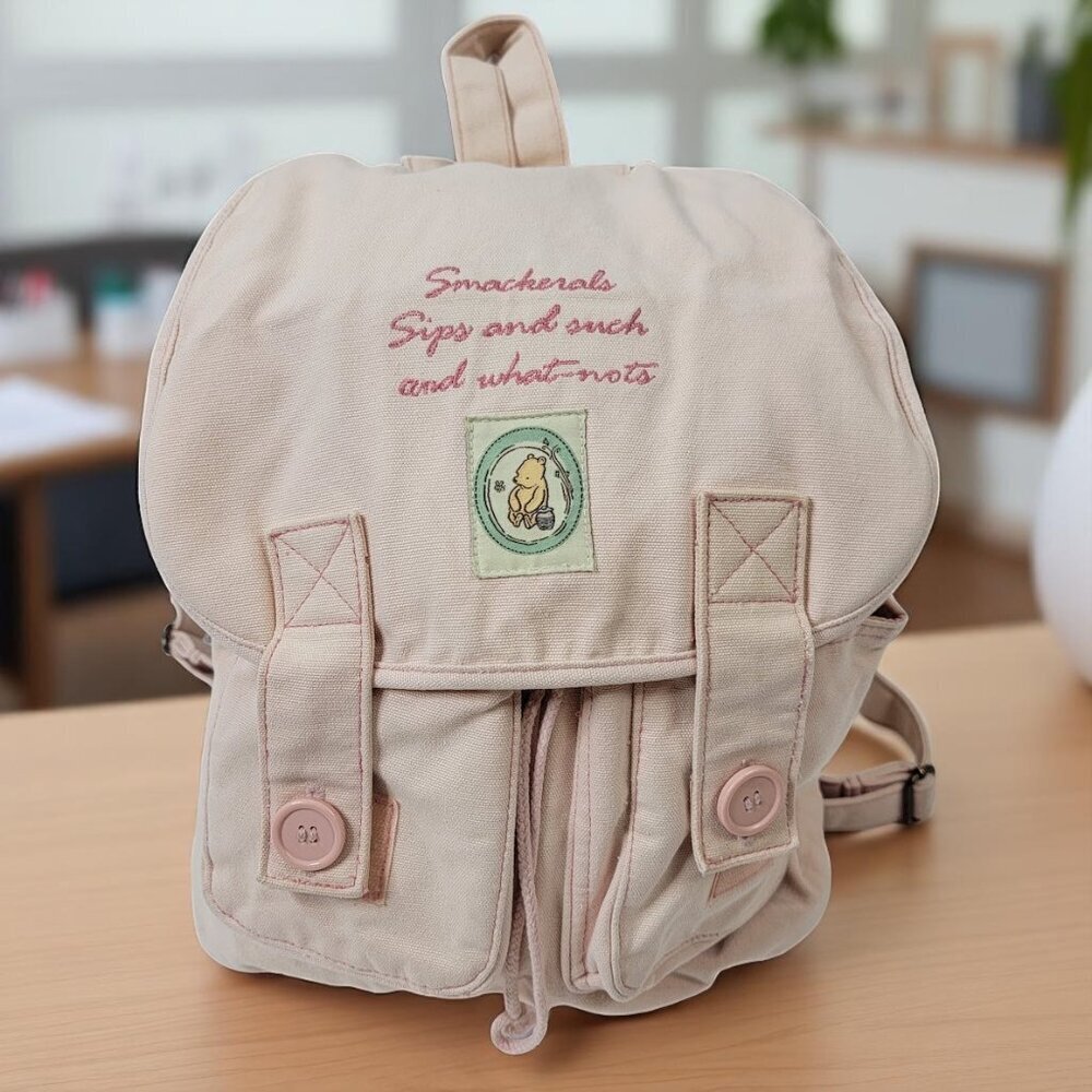 Winnie the Pooh Pink Canvas Backpack – "Smackerals & What-Nots" 16"x14"x6"
